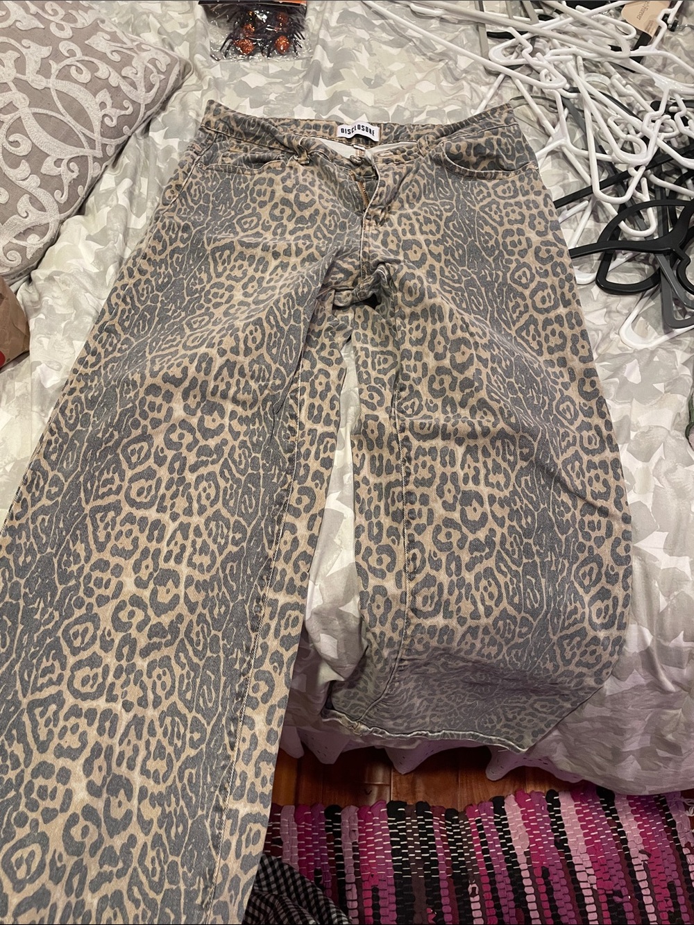 High-Rise Leopard Print Wide-Leg Jeans in Beige